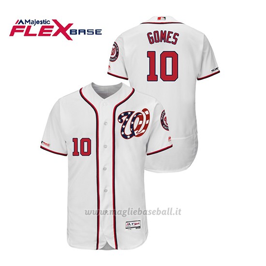 Maglia Baseball Uomo Washington Nationals Yan Gomes 150th Aniversario Patch Autentico Flex Base Bianco